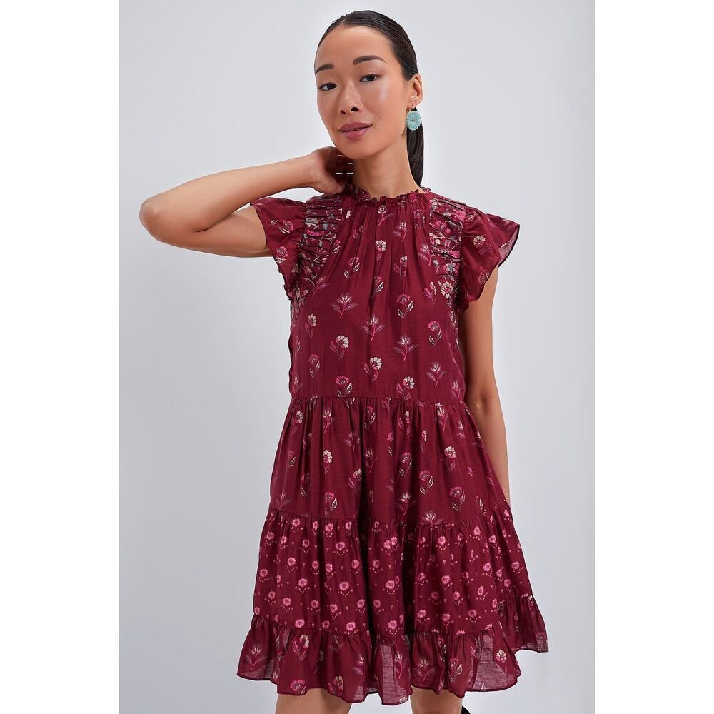 SEA NEW YORK Magenta Famke Print Flutter Sleeve Tunic Dress Size XS NWT
